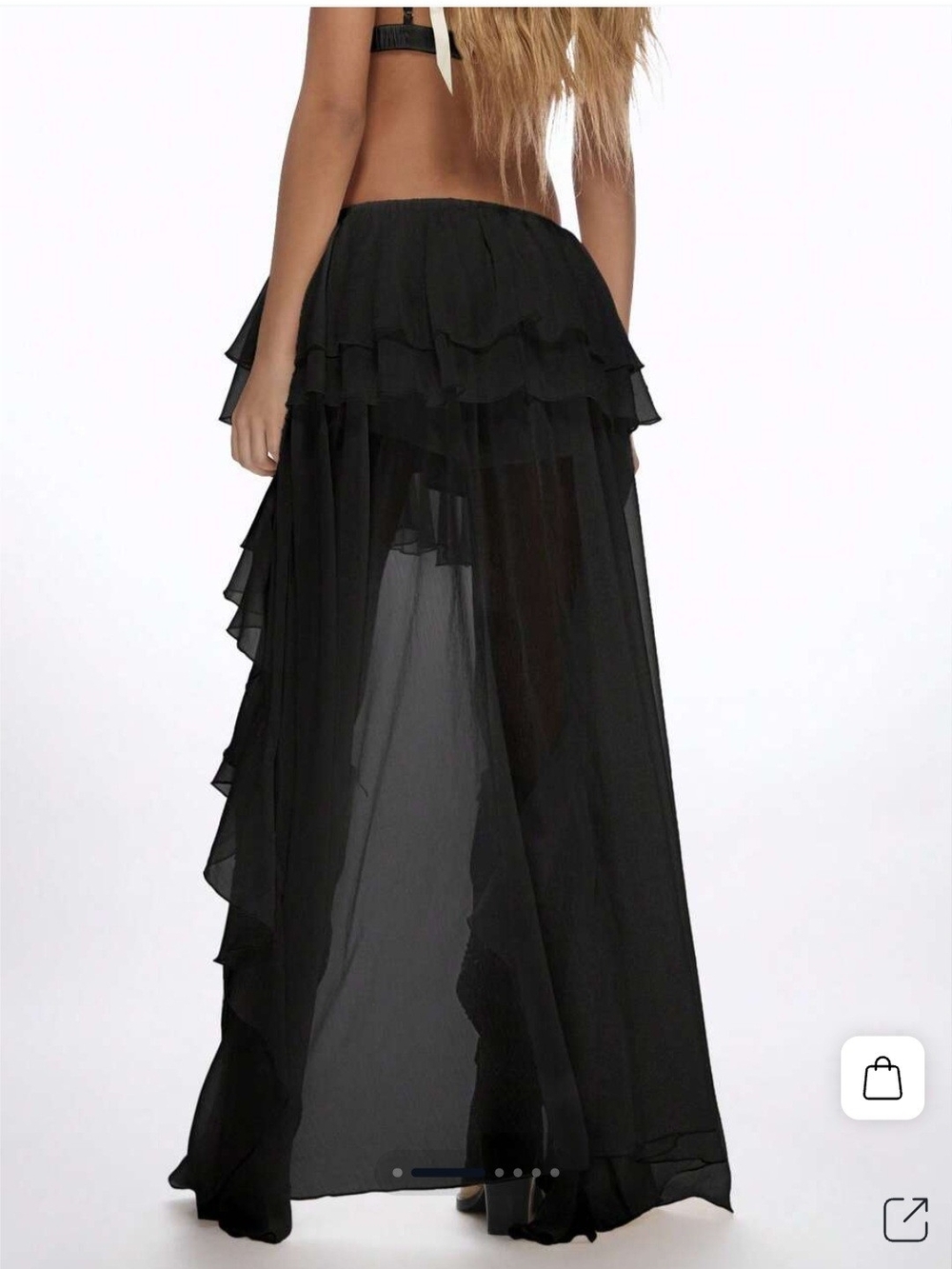Black Ruffled High-Low Maxi Skirt - Picture 2 of 5